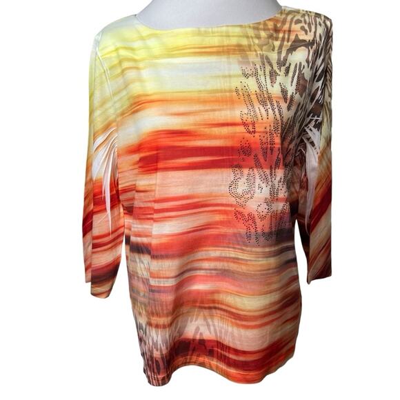 Chicos Tropical Print 3/4 Sleeve Top Size 2 - Picture 7 of 12